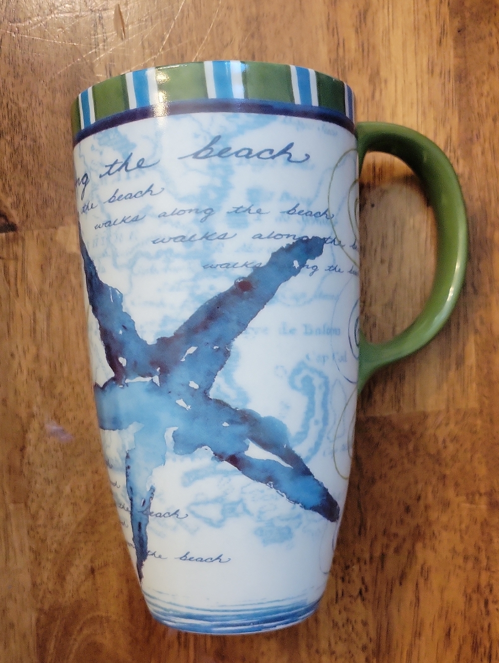 Cypress Home Oversized Tall Beach Mug with Blue Starfish Beach Theme
